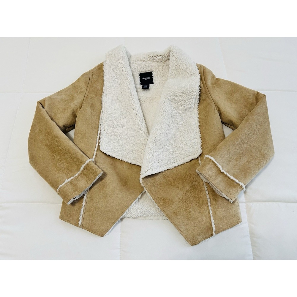 Gap Kids Girls Sherpa Jacket Beige Long Sleeve Open‎ Front Fleece Lined S 4-7Yrs